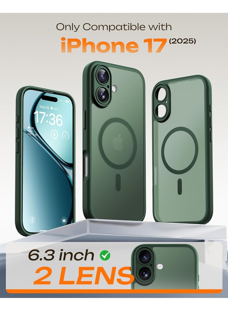 For iPhone 17 Case, Compatible with Magsafe, Full Camera Protection, Built-in Magnetic Ring, Drop Protection, Translucent Matte Phone Case for iPhone 17 6.3 inch (green) - Image 2